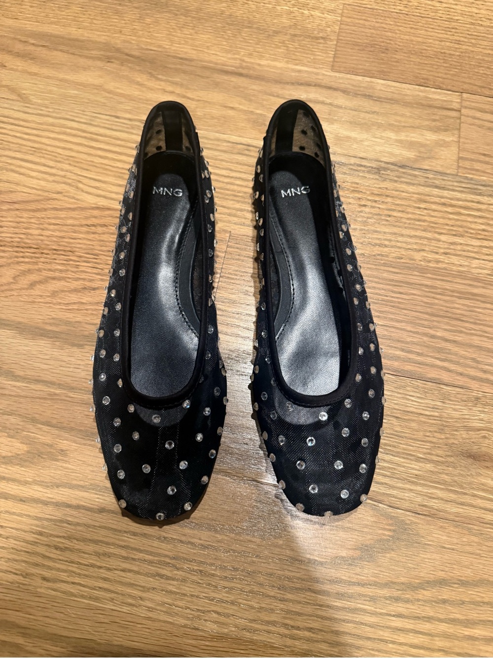 Mango Black Studded Mesh Ballet Flats